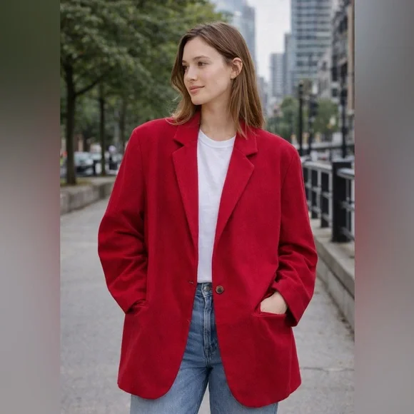 J. Crew vintage wool cashmere Vibrant oversized Red Women's Blazer size 10 - Picture 1 of 10